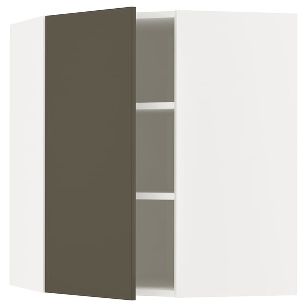 METOD corner wall cabinet with shelves, white/Havstorp brown-beige, 68x80 cm
