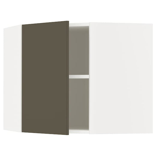 METOD corner wall cabinet with shelves, white/Havstorp brown-beige, 68x60 cm
