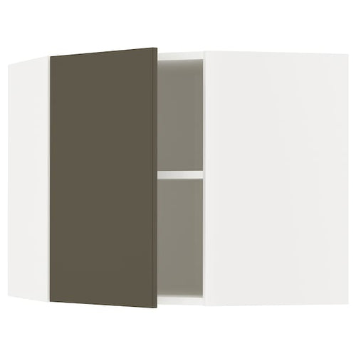 METOD corner wall cabinet with shelves, white/Havstorp brown-beige, 68x60 cm