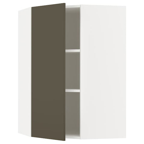 METOD corner wall cabinet with shelves, white/Havstorp brown-beige, 68x100 cm