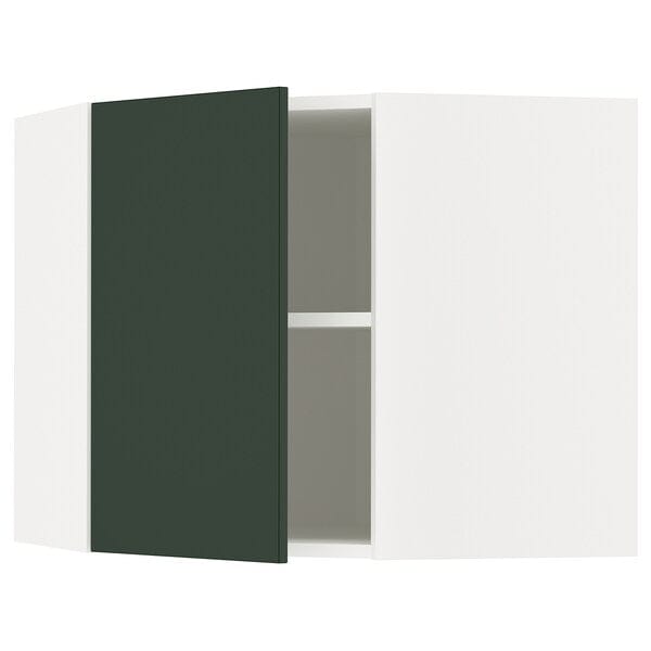 METOD corner wall cabinet with shelves, white/Havstorp deep green, 68x60 cm
