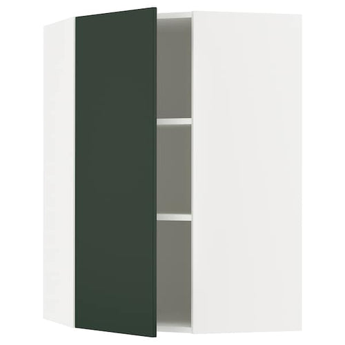 METOD corner wall cabinet with shelves, white/Havstorp deep green, 68x100 cm
