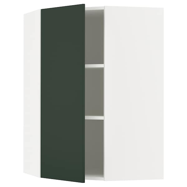 METOD - Corner wall cabinet with shelves, white/Havstorp deep green, 68x100 cm