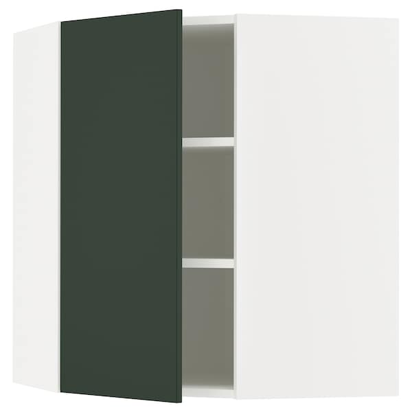 METOD - Corner wall cabinet with shelves, white/Havstorp deep green, 68x80 cm