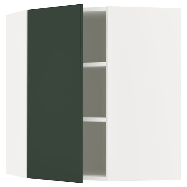METOD corner wall cabinet with shelves, white/Havstorp deep green, 68x80 cm