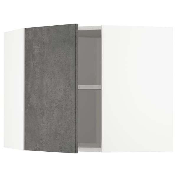 METOD corner wall cabinet with shelves, white/Kalhyttan dark grey concrete effect, 68x60 cm