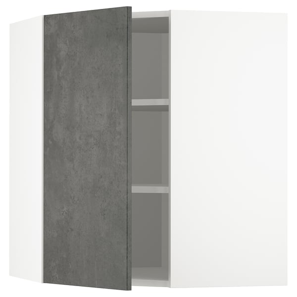 METOD corner wall cabinet with shelves, white/Kalhyttan dark grey concrete effect, 68x80 cm