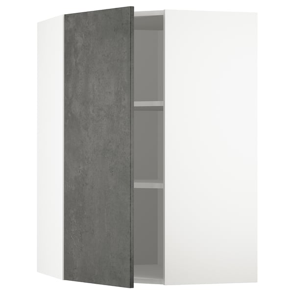 METOD corner wall cabinet with shelves, white/Kalhyttan dark grey concrete effect, 68x100 cm