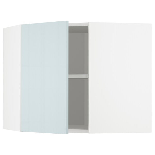 METOD - Corner wall cabinet with shelves, white/Kallarp light grey-blue, 68x60 cm