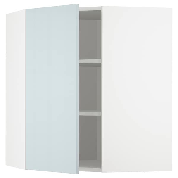 METOD - Corner wall cabinet with shelves, white/Kallarp light grey-blue, 68x80 cm