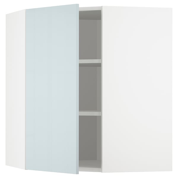 METOD corner wall cabinet with shelves, white/Kallarp light grey-blue, 68x80 cm