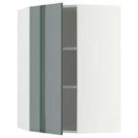 METOD corner wall cabinet with shelves, white/Kallarp high-gloss dark grey-green, 68x100 cm