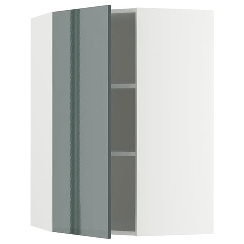 METOD corner wall cabinet with shelves, white/Kallarp high-gloss dark grey-green, 68x100 cm