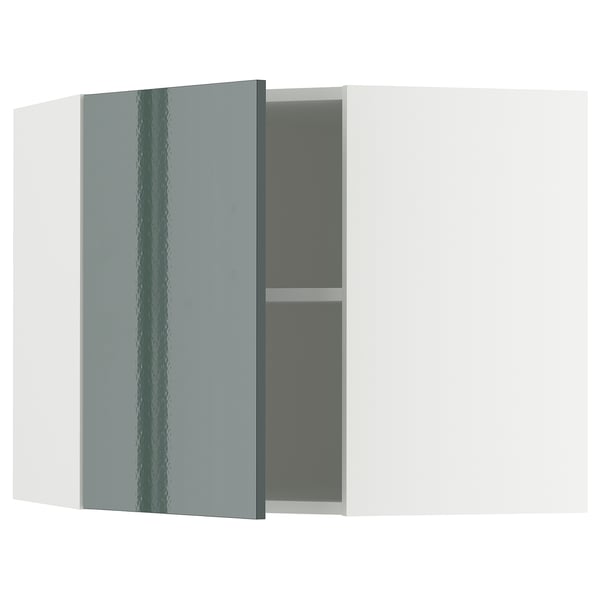 METOD corner wall cabinet with shelves, white/Kallarp high-gloss dark grey-green, 68x60 cm