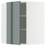 METOD corner wall cabinet with shelves, white/Kallarp high-gloss dark grey-green, 68x80 cm