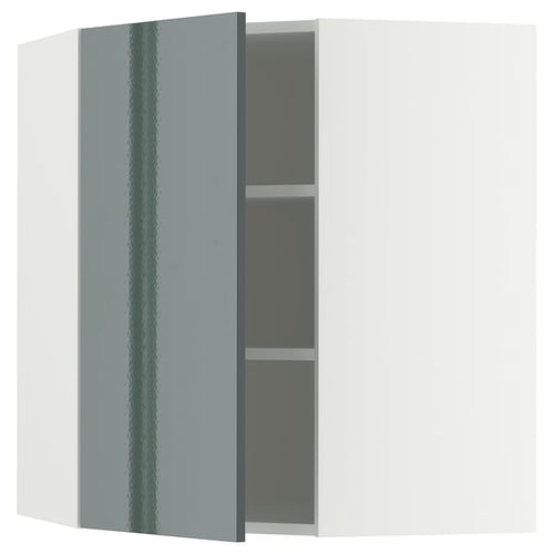 METOD corner wall cabinet with shelves, white/Kallarp high-gloss dark grey-green, 68x80 cm