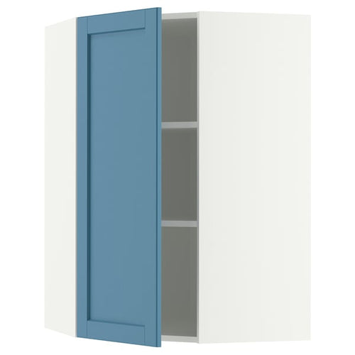 METOD corner wall cabinet with shelves, white/Lerhyttan blue, 68x100 cm