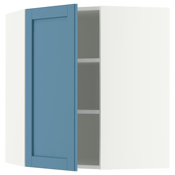 METOD corner wall cabinet with shelves, white/Lerhyttan blue, 68x80 cm