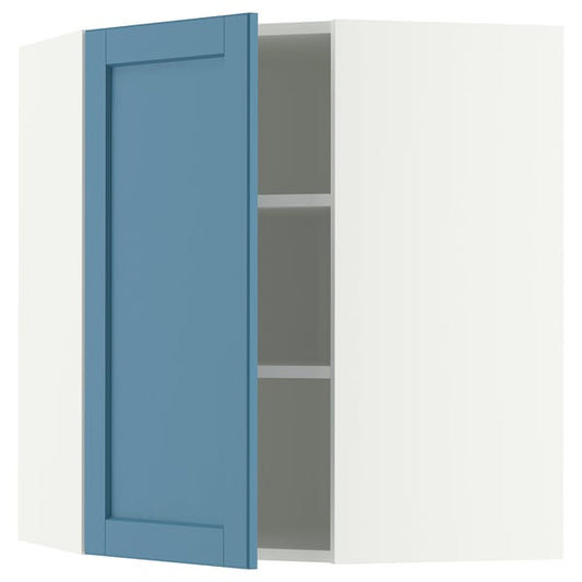 METOD corner wall cabinet with shelves, white/Lerhyttan blue, 68x80 cm