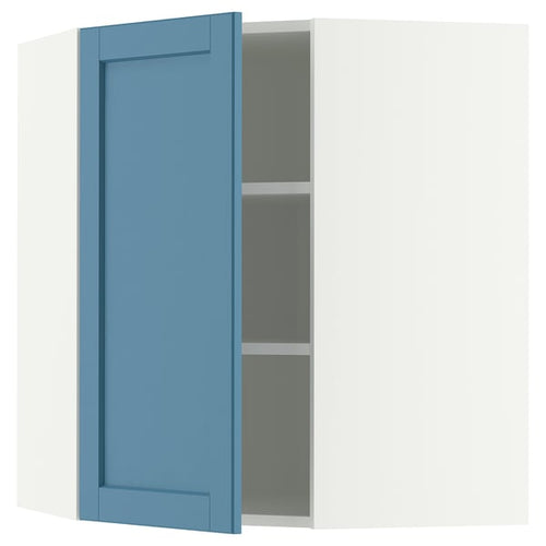 METOD corner wall cabinet with shelves, white/Lerhyttan blue, 68x80 cm