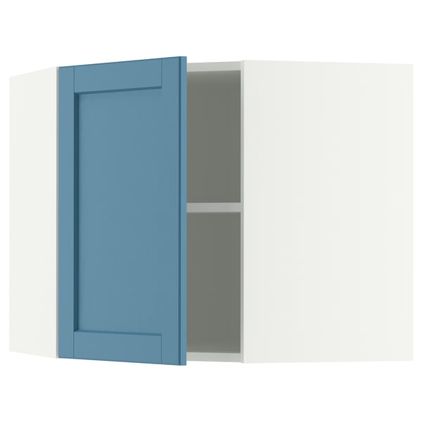 METOD corner wall cabinet with shelves, white/Lerhyttan blue, 68x60 cm