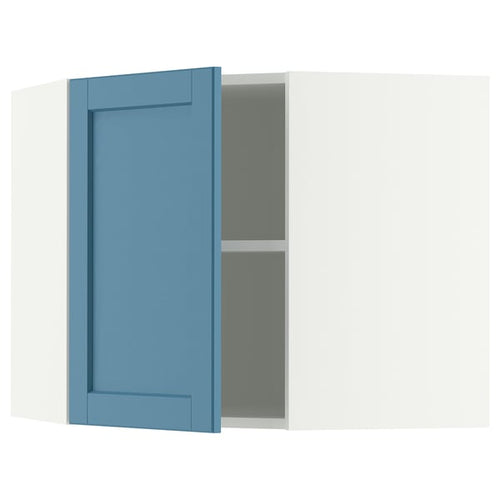 METOD corner wall cabinet with shelves, white/Lerhyttan blue, 68x60 cm