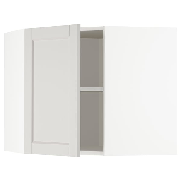 METOD corner wall cabinet with shelves, white/Lerhyttan light grey, 68x60 cm