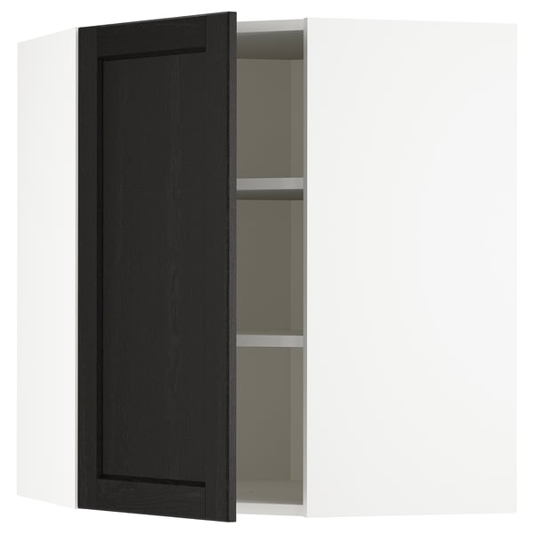 METOD corner wall cabinet with shelves, white/Lerhyttan black stained, 68x80 cm