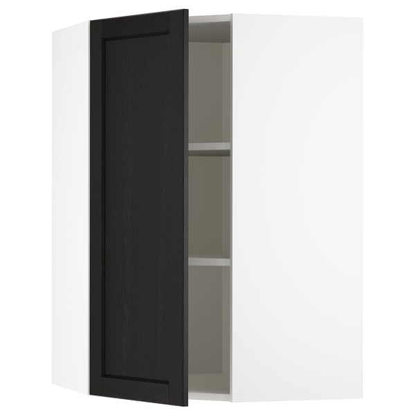 METOD corner wall cabinet with shelves, white/Lerhyttan black stained, 68x100 cm