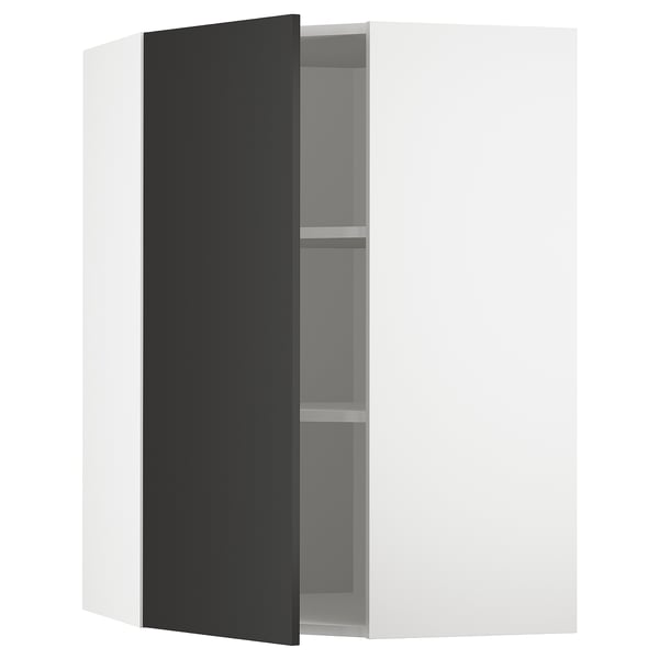 METOD corner wall cabinet with shelves, white/Nickebo matt anthracite, 68x100 cm