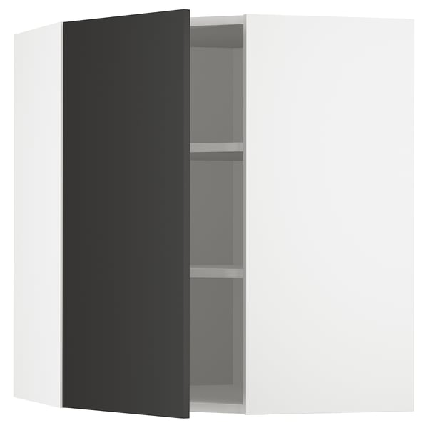 METOD corner wall cabinet with shelves, white/Nickebo matt anthracite, 68x80 cm