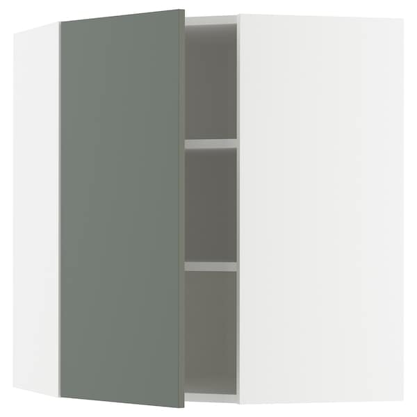 Ikea METOD - Corner wall cabinet with shelves, white/Nickebo matt grey-green, 68x80 cm