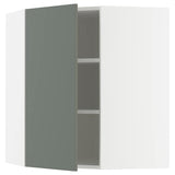 METOD corner wall cabinet with shelves, white/Nickebo matt grey-green, 68x80 cm
