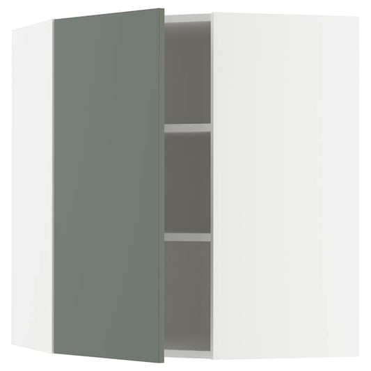 Ikea METOD - Corner wall cabinet with shelves, white/Nickebo matt grey-green, 68x80 cm