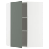 METOD corner wall cabinet with shelves, white/Nickebo matt grey-green, 68x100 cm