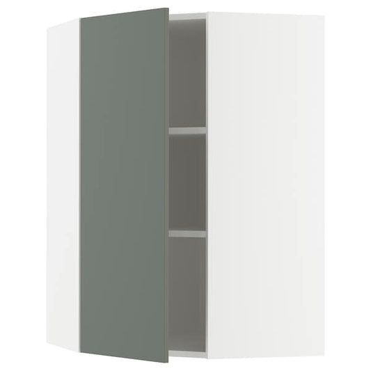 Ikea METOD - Corner wall cabinet with shelves, white/Nickebo matt grey-green, 68x100 cm