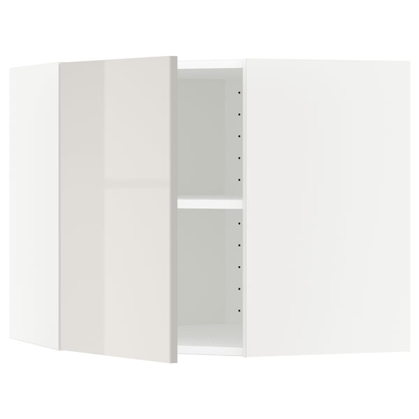 METOD corner wall cabinet with shelves, white/Ringhult light grey, 68x60 cm