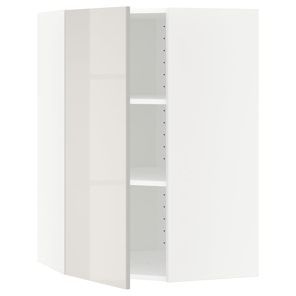 METOD corner wall cabinet with shelves, white/Ringhult light grey, 68x100 cm