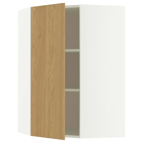 METOD corner wall cabinet with shelves, white/Sinarp oak veneer, 68x100 cm