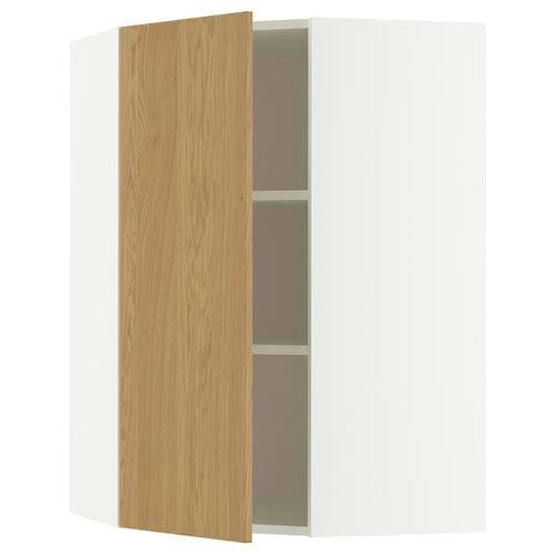 METOD corner wall cabinet with shelves, white/Sinarp oak veneer, 68x100 cm