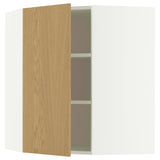 METOD corner wall cabinet with shelves, white/Sinarp oak veneer, 68x80 cm