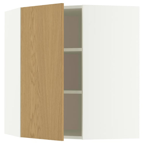 METOD corner wall cabinet with shelves, white/Sinarp oak veneer, 68x80 cm