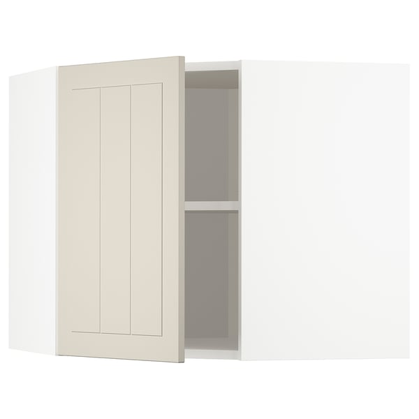 METOD corner wall cabinet with shelves, white/Stensund beige, 68x60 cm