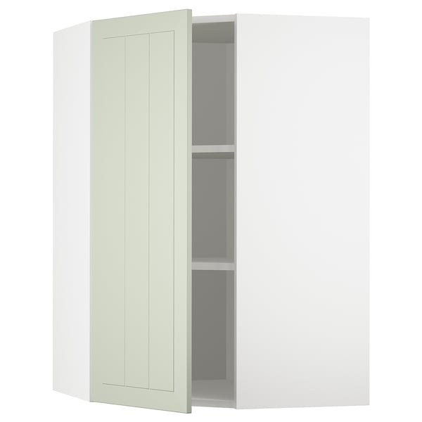 METOD corner wall cabinet with shelves, white/Stensund light green, 68x100 cm