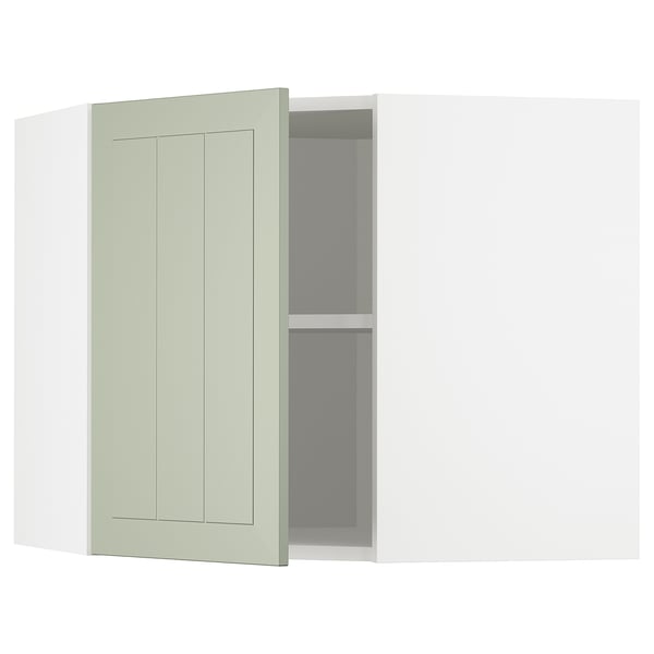 METOD corner wall cabinet with shelves, white/Stensund light green, 68x60 cm