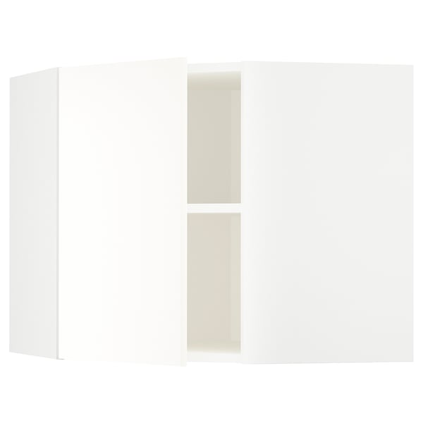 METOD - METOD Corner wall cabinet with shelves, white/Vallstena white, 68x60 cm