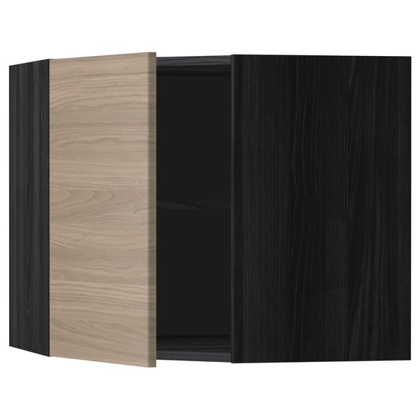 METOD corner wall cabinet with shelves, black/Brokhult light grey