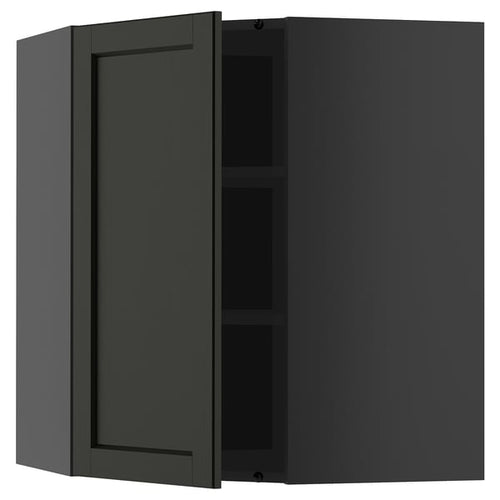 METOD - METOD Corner wall cabinet with shelves, black-grey/Lerhyttan black stained, 68x80 cm