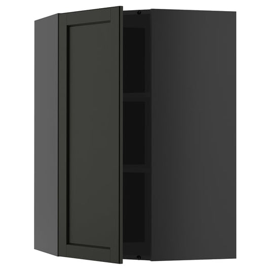 METOD - METOD Corner wall cabinet with shelves, black-grey/Lerhyttan black stained, 68x100 cm