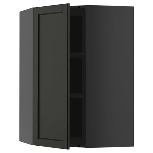 METOD - METOD Corner wall cabinet with shelves, black-grey/Lerhyttan black stained, 68x100 cm